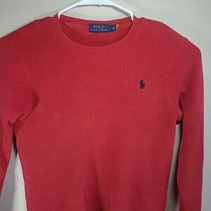 Polo Ralph Lauren Men M Waffle Knit Long Sleeve Thermal Shirt Red *Flaw*